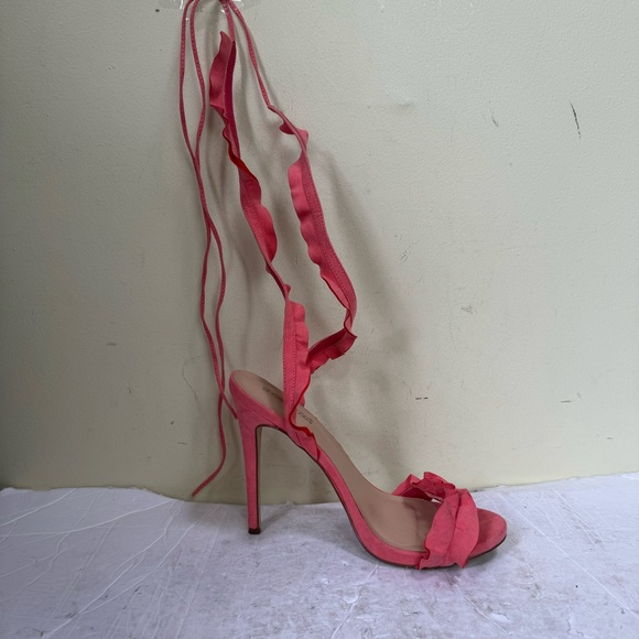 ShoeDazzle Shirah Ruffle Lace Up Heels Coral Pink Sandals Strap Adjustable Shoes - Picture 7 of 16